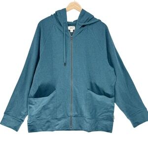 Pact Mens XL‎ Full Zip Hoodie Jacket Teal Blue Heathered Raglan Sleeve Pockets
